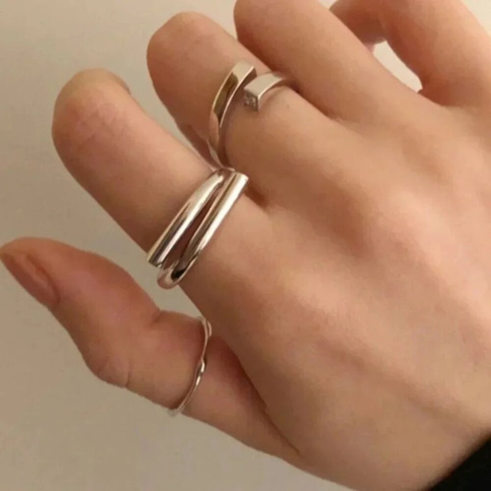 925 Sterling Silver Minimalist Double Bar Ring